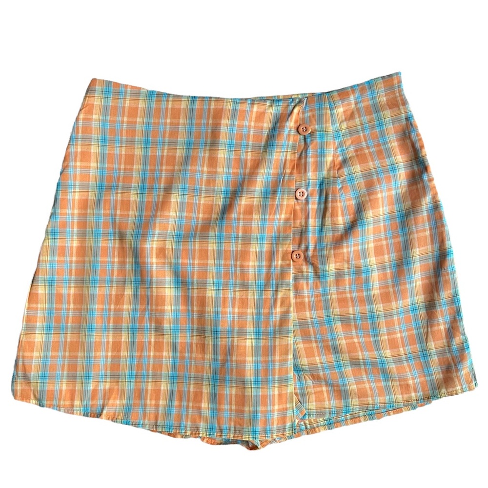 Nasty Gal Check Plaid Madras Orange Mustard Skort 10 NWT